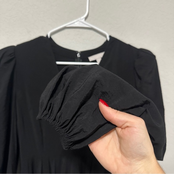 Chlesey28 Pleated Puff Shoulder Long Sleeve Midi Dress Black Womens Size Small - Picture 6 of 14
